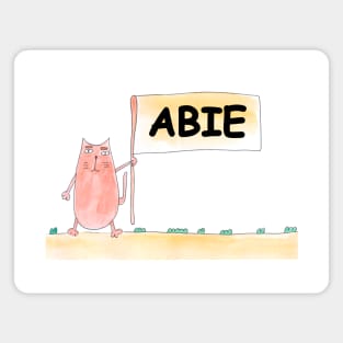 ABIE name. Personalized gift for birthday your friend. Cat character holding a banner Magnet